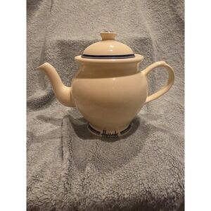 Harrods Knightsbridge Cream Ceramic Teapot 1849 Blue‎ Accents Kitchen